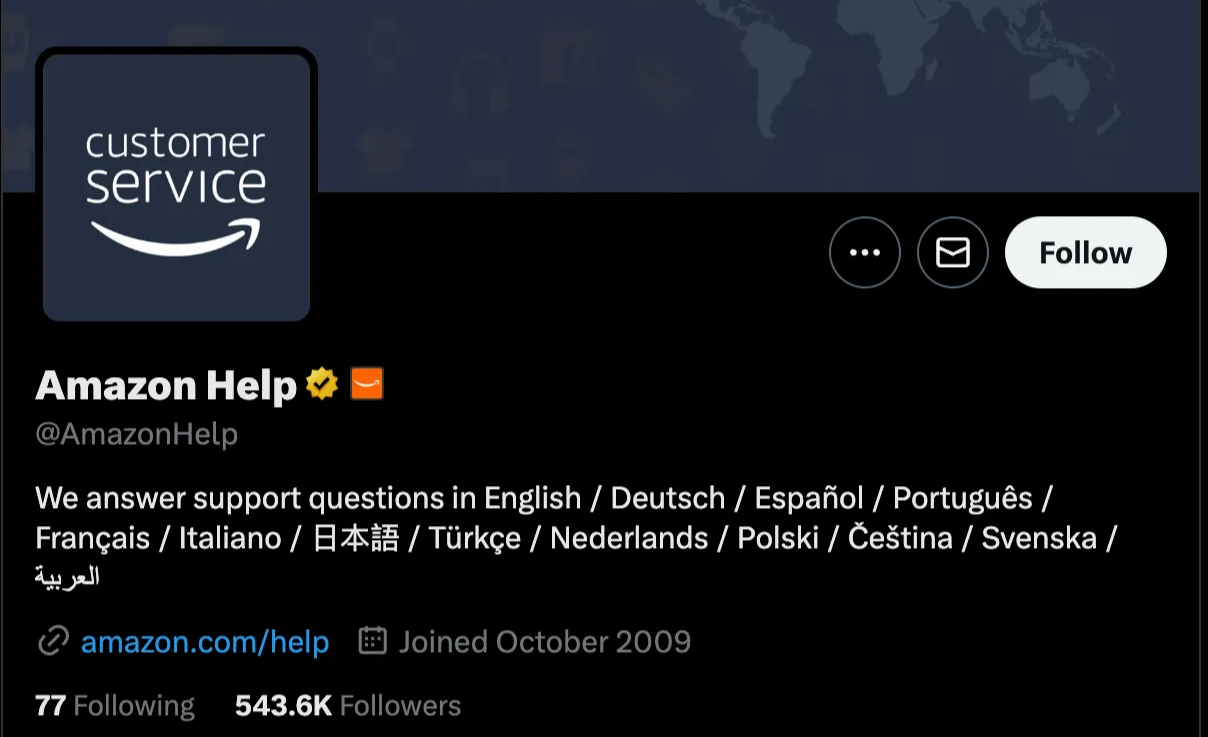 Amazon Help twitter account